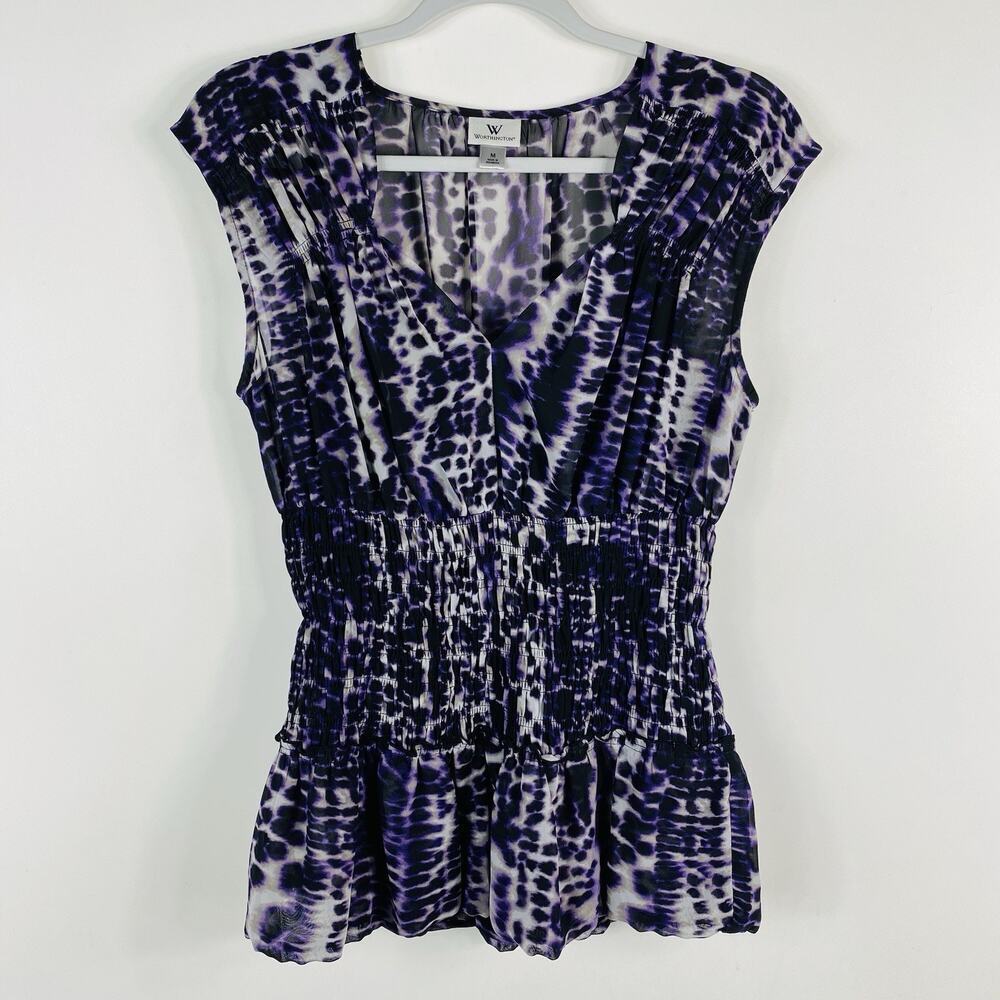 Worthington Top Medium Purple Chiffon Cap Sleeve Blouse